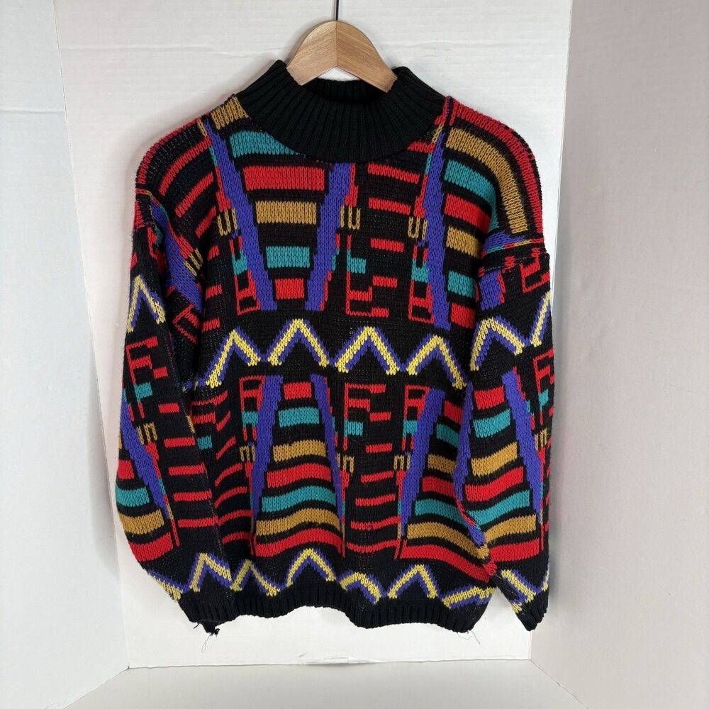 Vintage Aderro Cosby Style Sweater, Large, Multicolored, Chunky Knit, USA